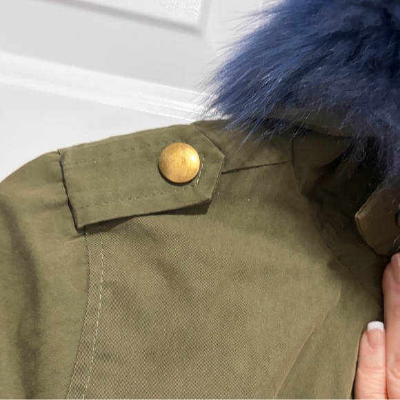 Lola and the Boys- Girls Utility Jacket with Blue Faux Fur removable lining - Picture 3 of 12